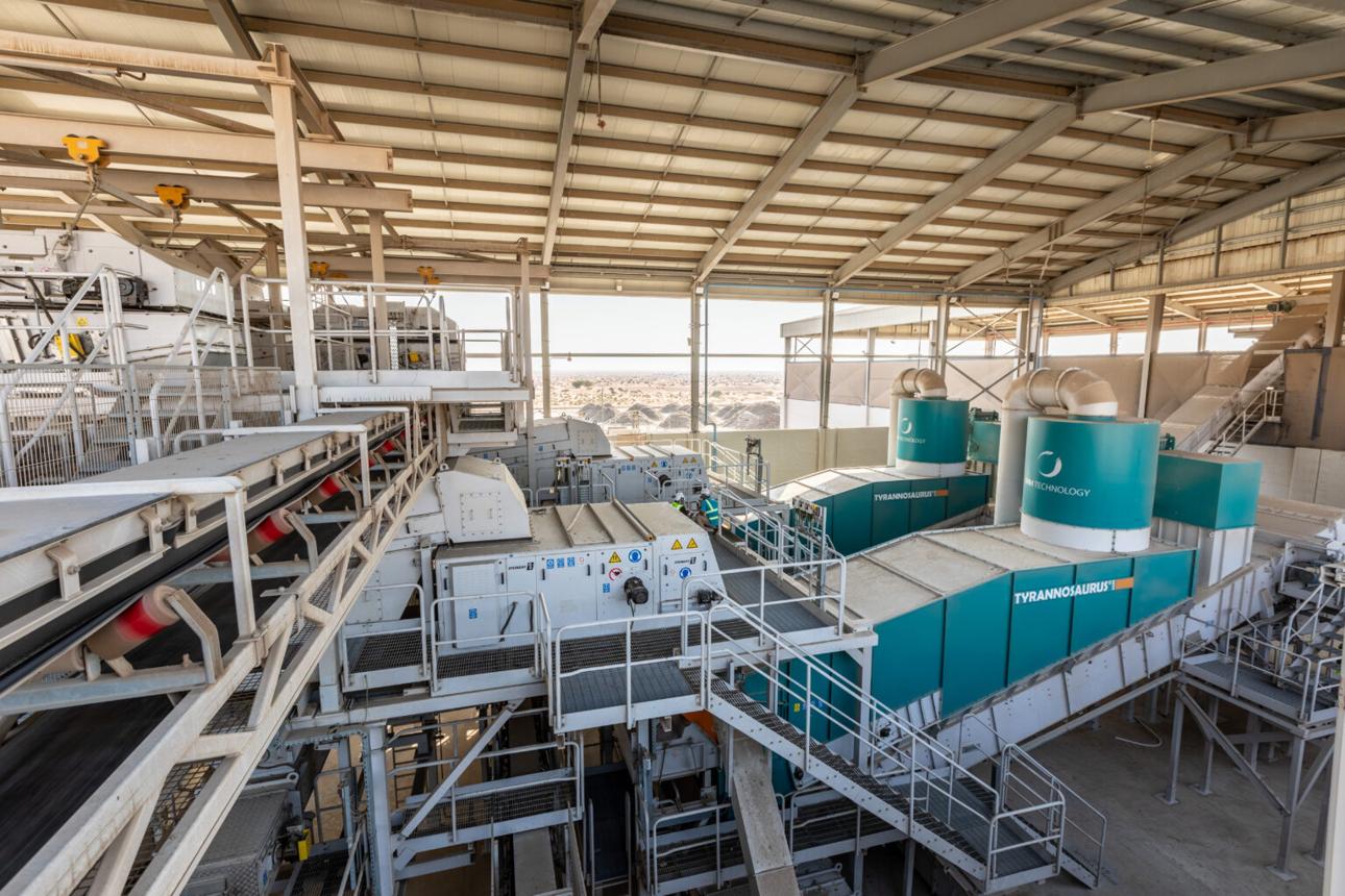 Modern recycling processing facility with conveyors