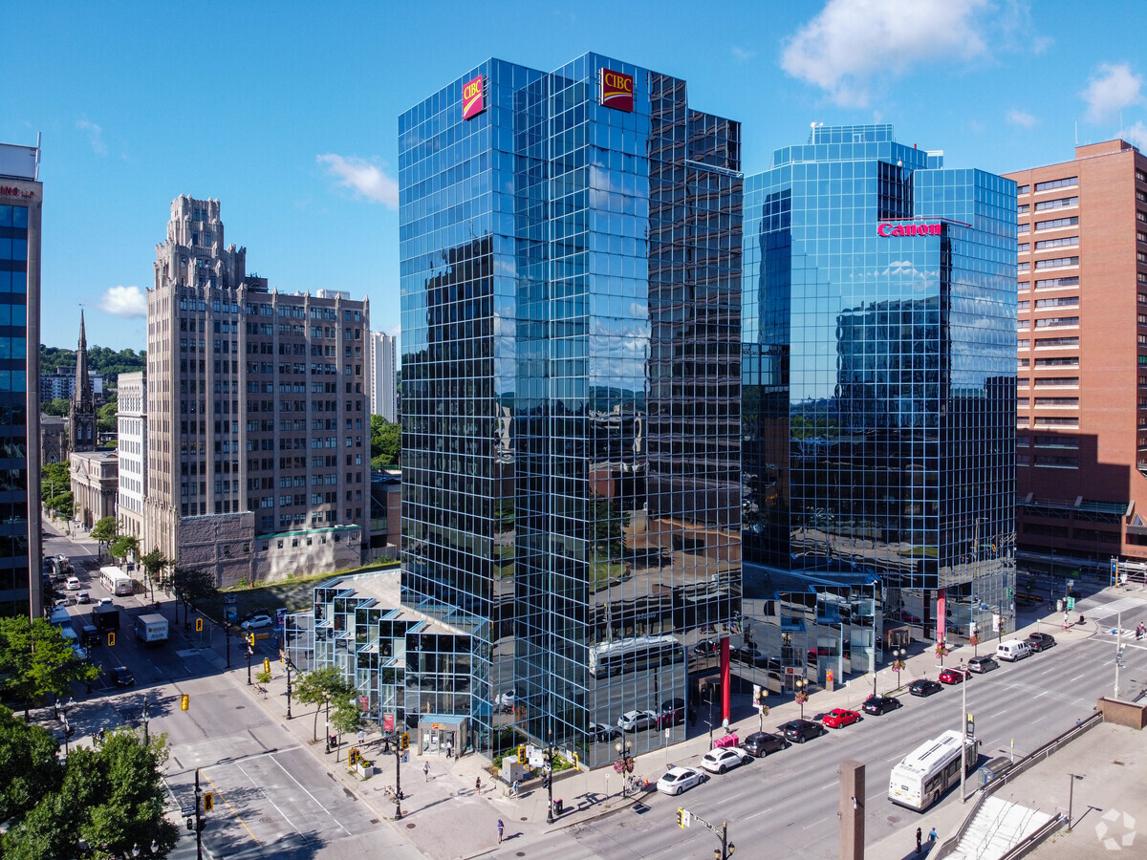 Downtown business district with modern buildings