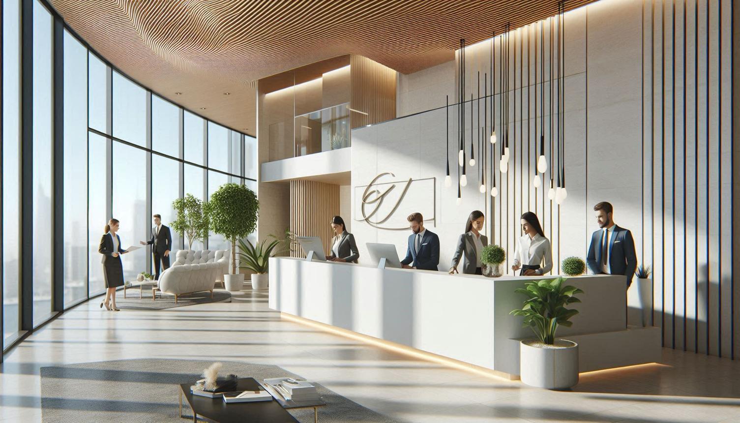 Modern business reception area for client meetings